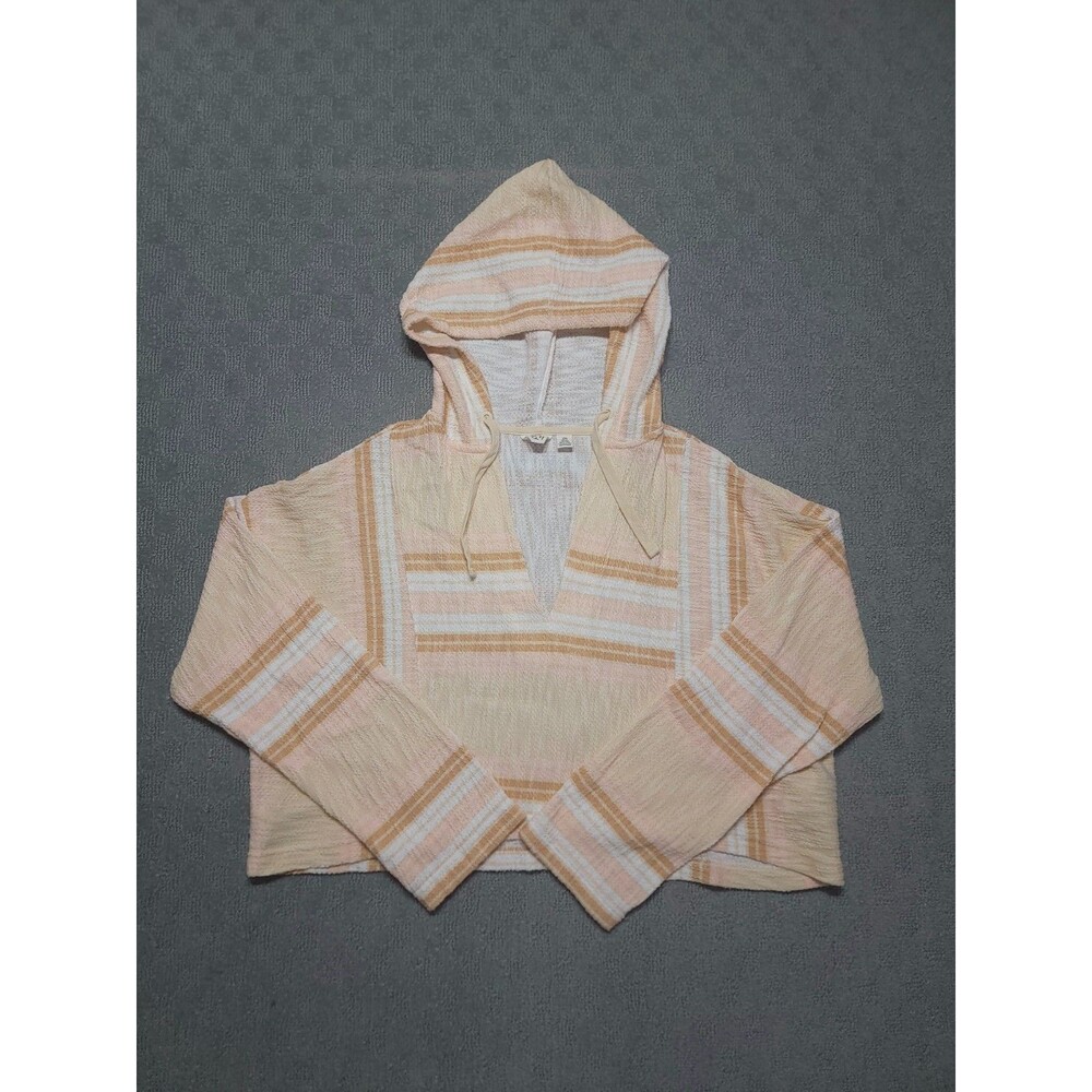 Roxy Hoodie Womens L Peach Striped Cotton Blend Pullover Sweatshirt